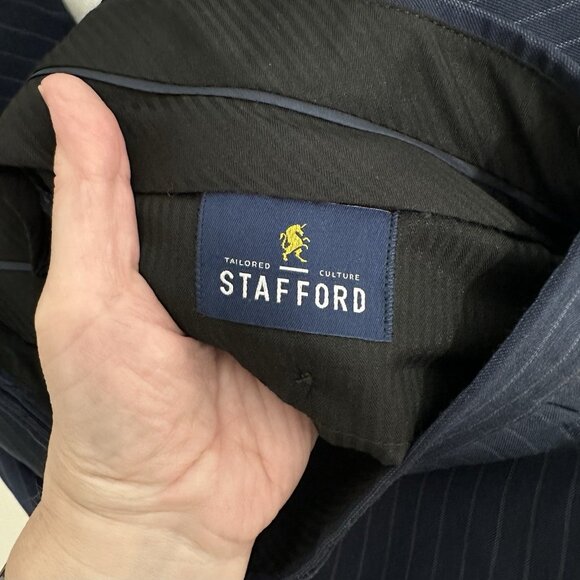 STAFFORD 2 piece suit separates pinstripe navy blue 100% wool classic 42L 36W - Picture 14 of 15